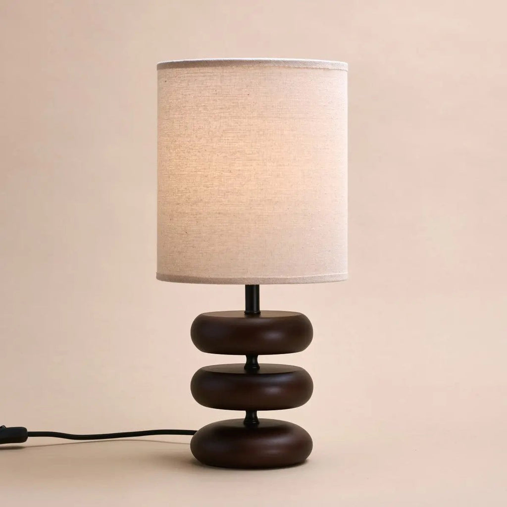 Lara Dark Brown Wooden Table Lamp with Cream Linen Shade | Rustic Home Lighting - LUXONAS HOME