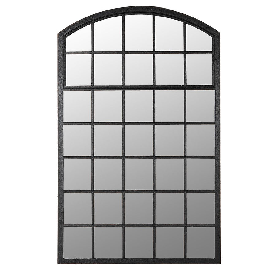 Large Black Curve Top Windowpane Wall Mirror