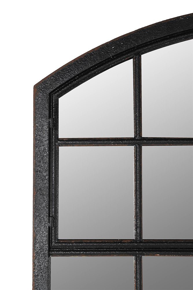 Large Black Curve Top Windowpane Wall Mirror
