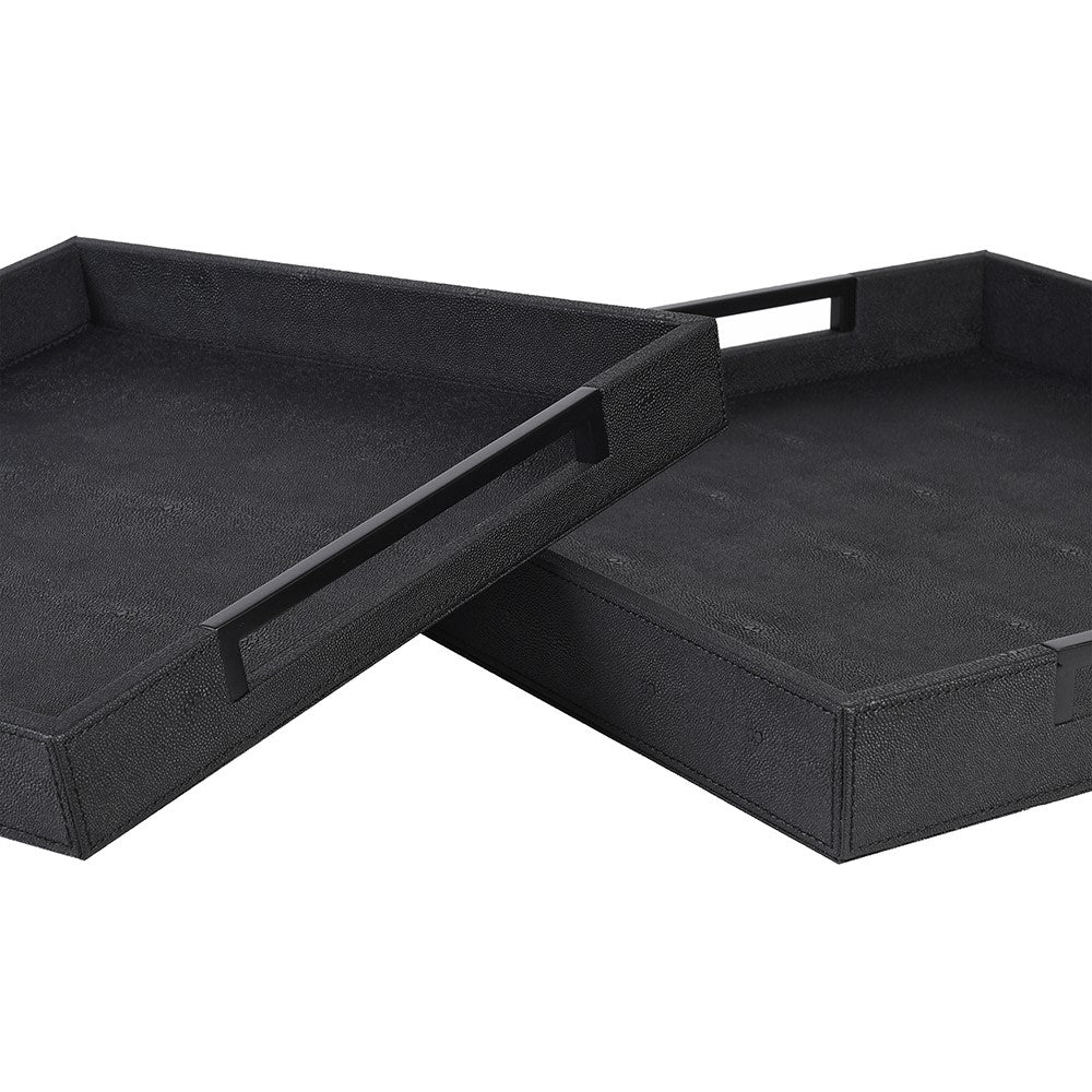 Large Black Faux Shagreen Tray - LUXONAS