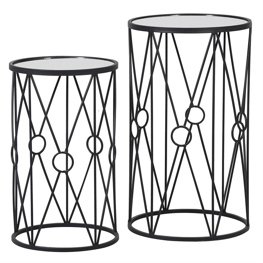 Large Black Metal Side Table with Mirrored Top