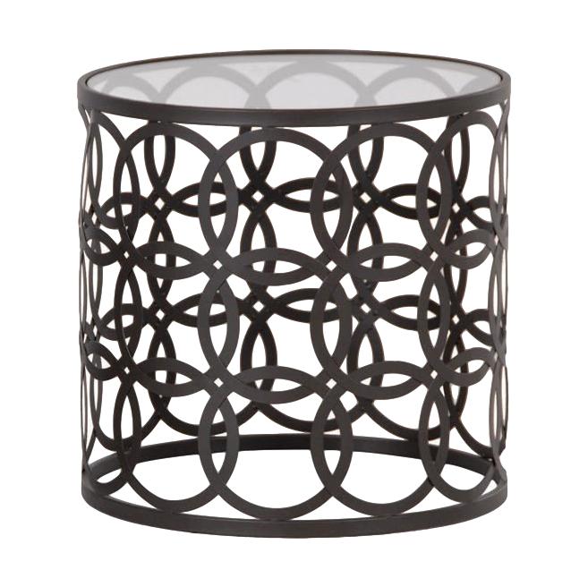 Large Black Round Metal Nesting Side Table with Glass Top