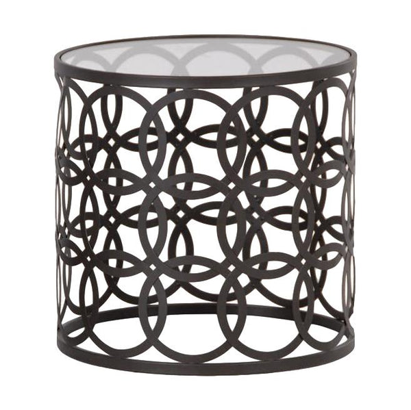 Large Black Round Metal Nesting Side Table with Glass Top