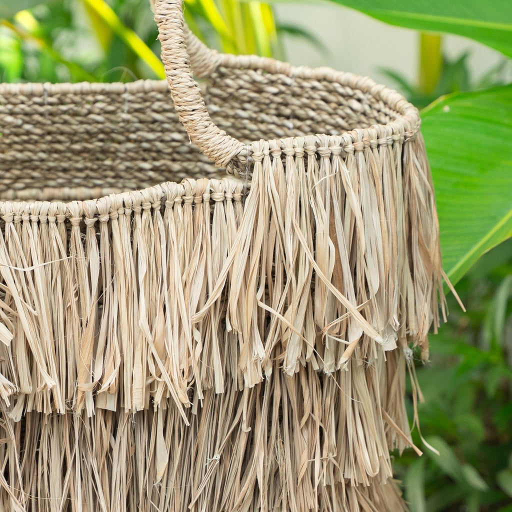 Large Boho Raffia and Seagrass Basket Bag with Fringes – Handmade Summer Tote Bag TOBA - LUXONAS HOME