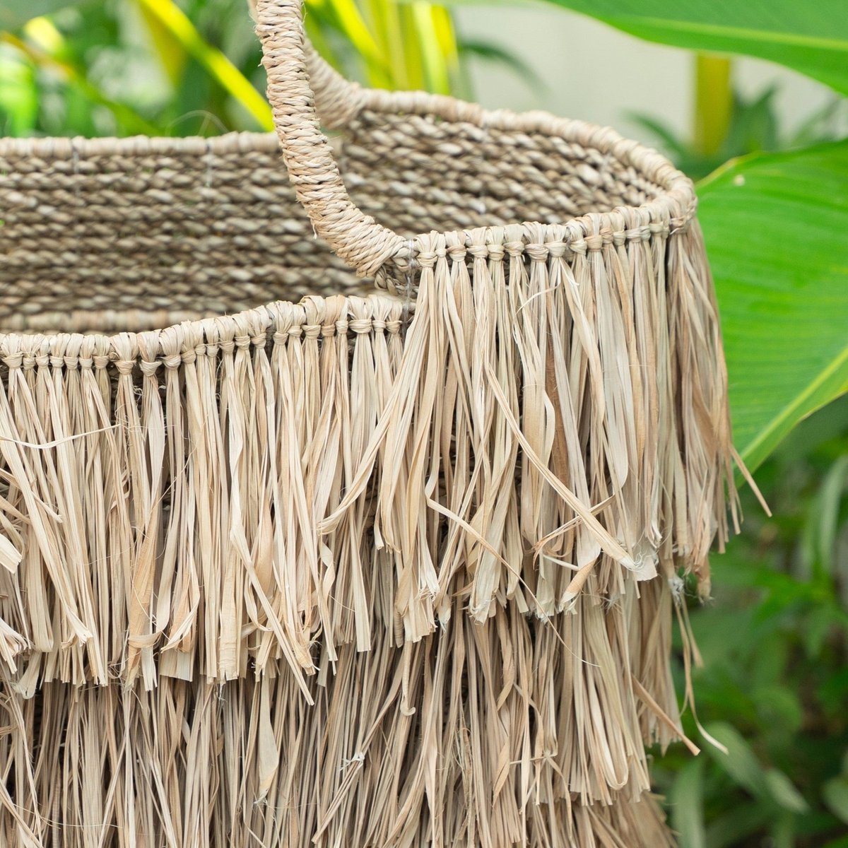 Large Boho Raffia and Seagrass Basket Bag with Fringes – Handmade Summer Tote Bag TOBA - LUXONAS HOME