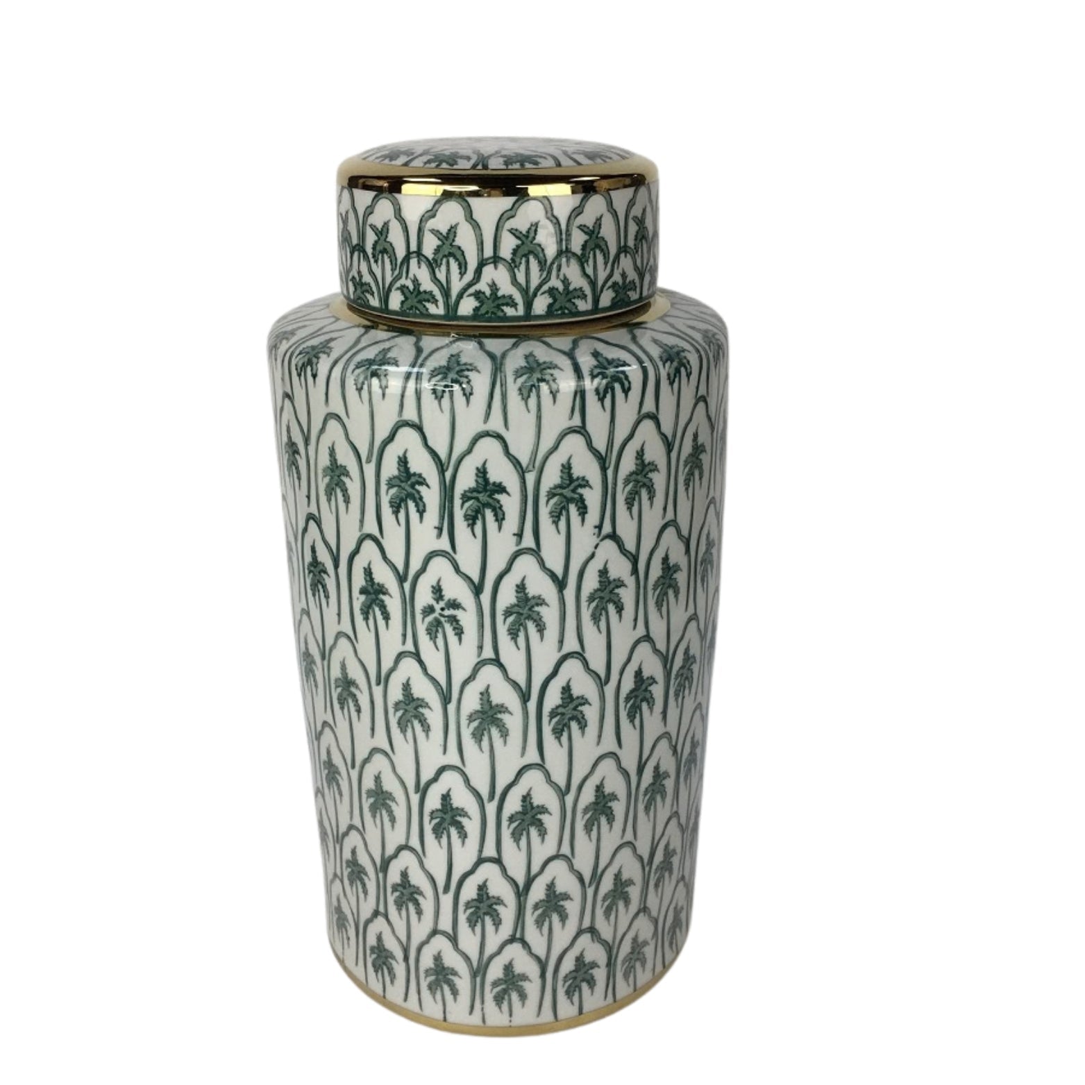 Large Ceramic Jar with Flat Lid 'Palmeras' - LUXONAS HOME