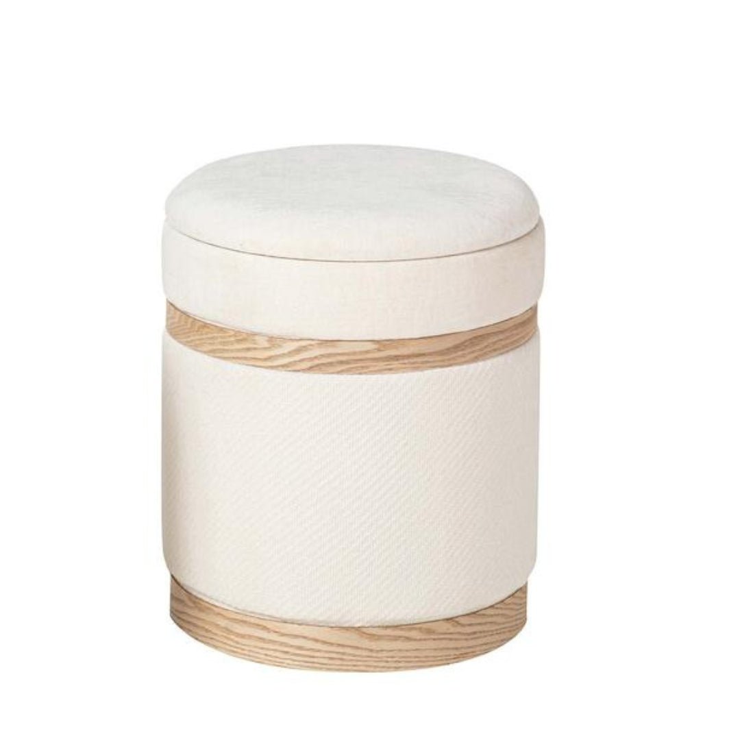 Large Cream & Wood Puff – Stylish and Functional Home Decor