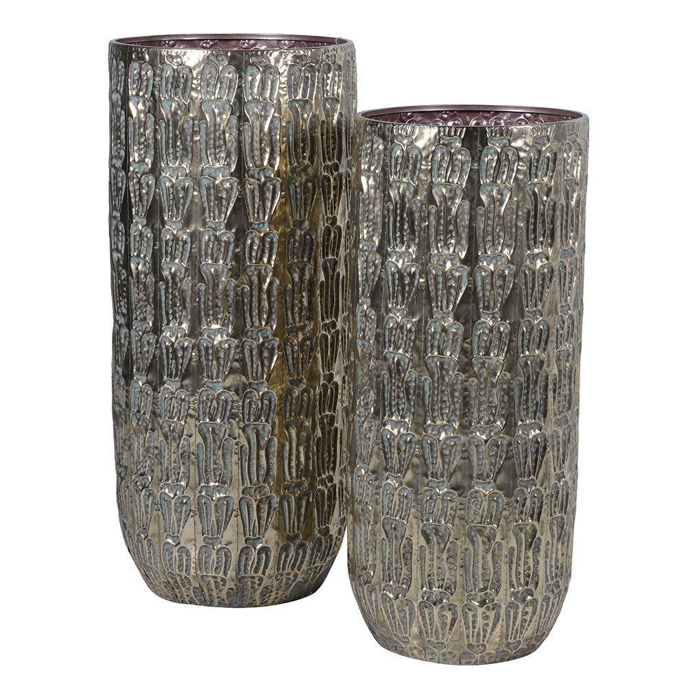 Large Embossed Metal Vase - LUXONAS