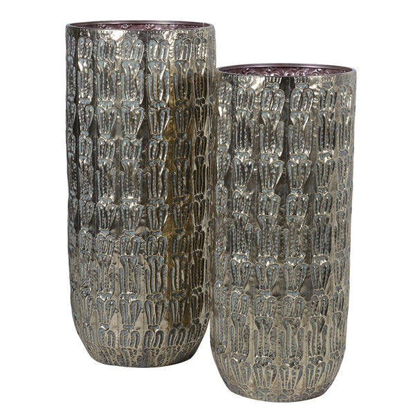 Large Embossed Metal Vase