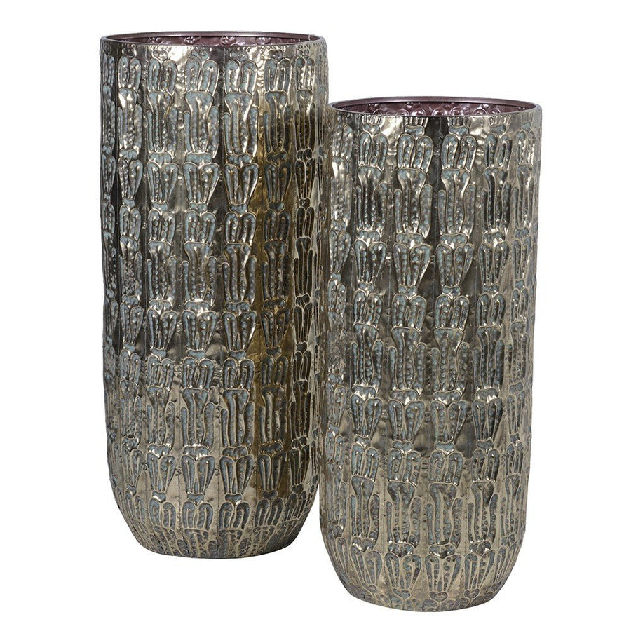 Large Embossed Metal Vase