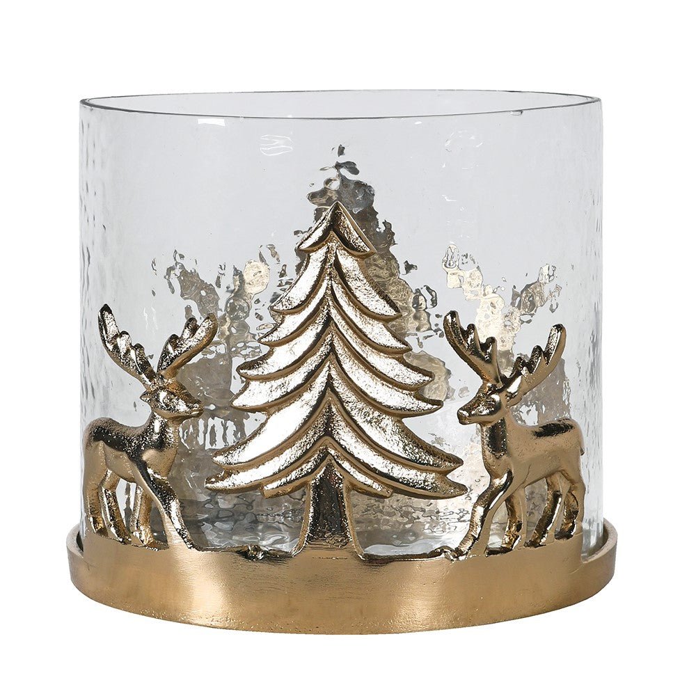 Large Gold Reindeer Hurricane Candle Holder