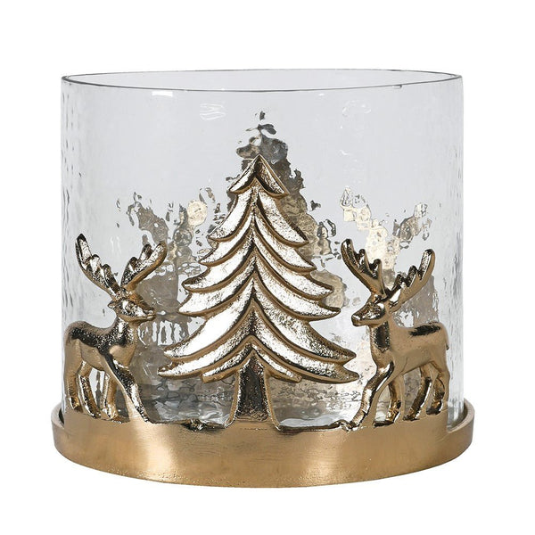 Large Gold Reindeer Hurricane Candle Holder