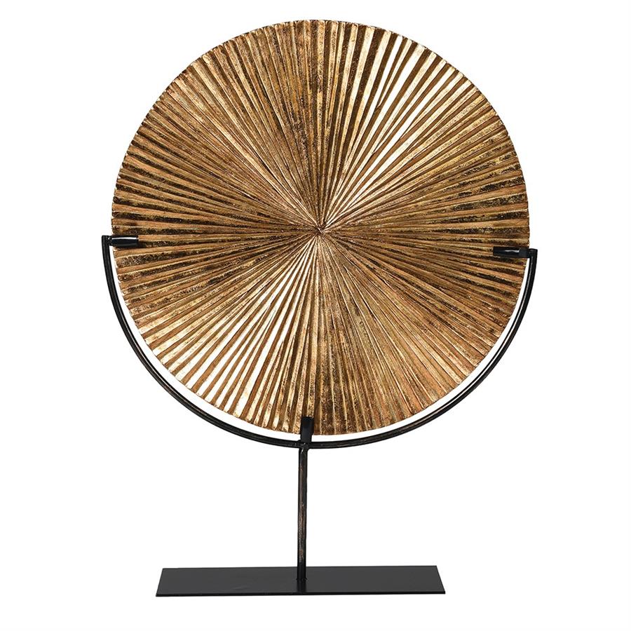 Large Gold Ribbed Disc on Stand - LUXONAS