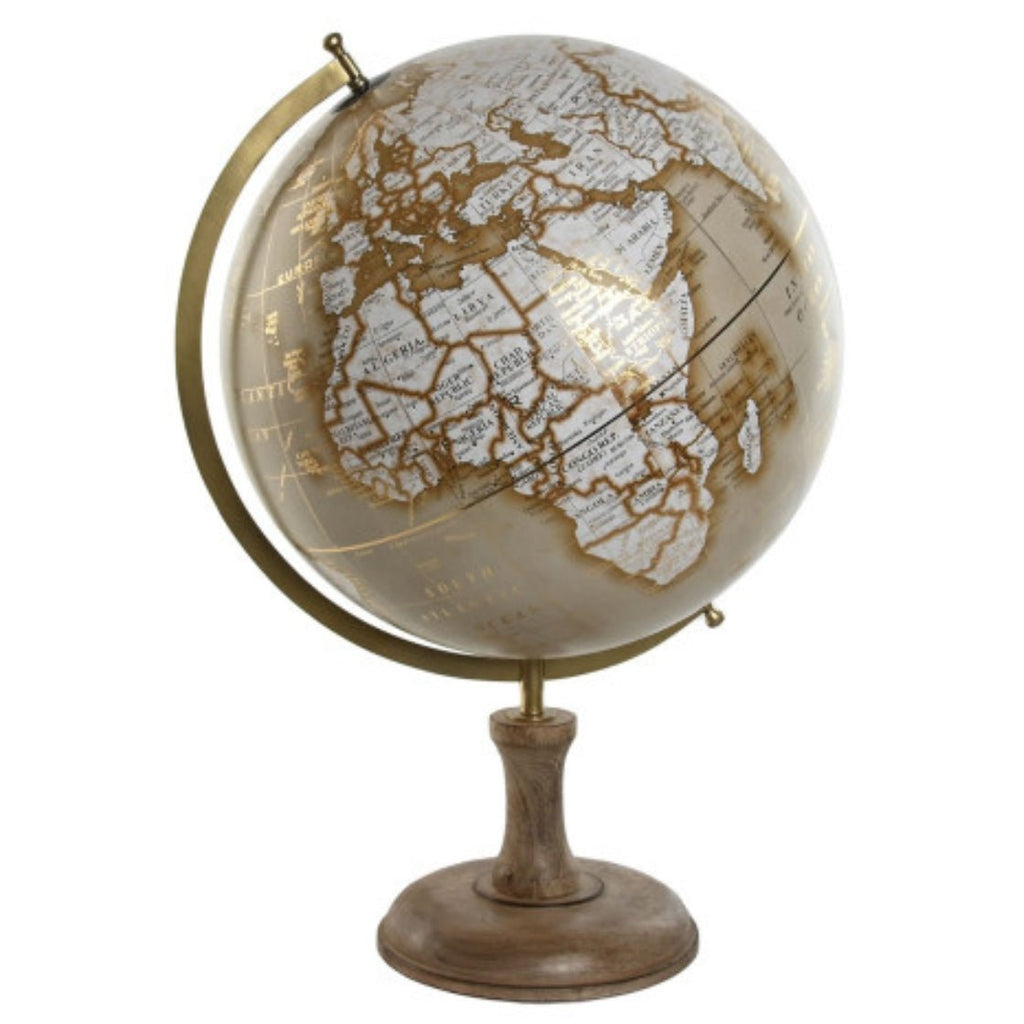 Large Golden Globe on Mango Wooden Base - LUXONAS