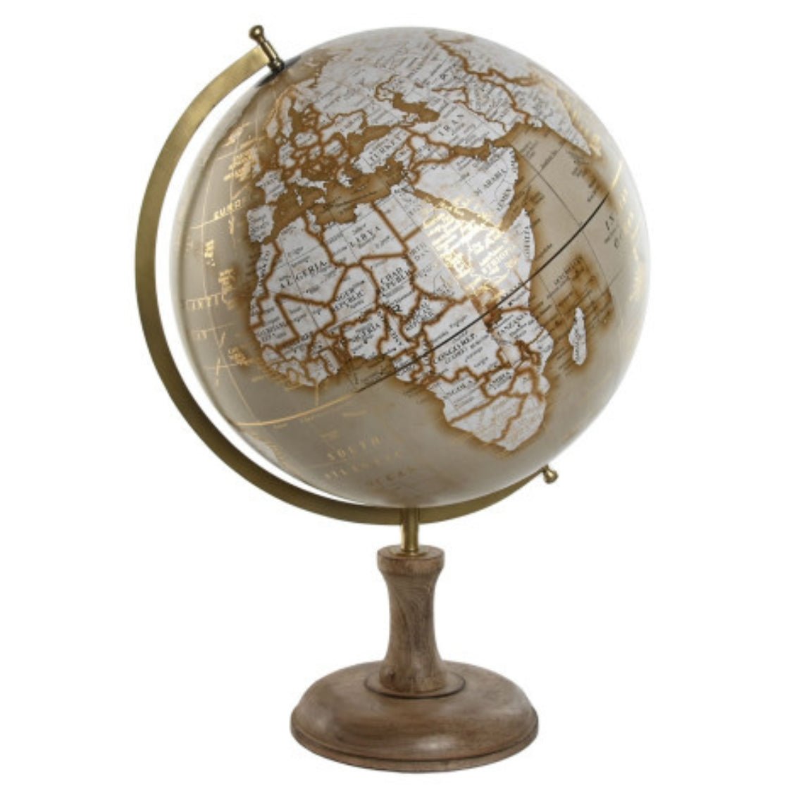 Large Golden Globe on Mango Wooden Base - LUXONAS
