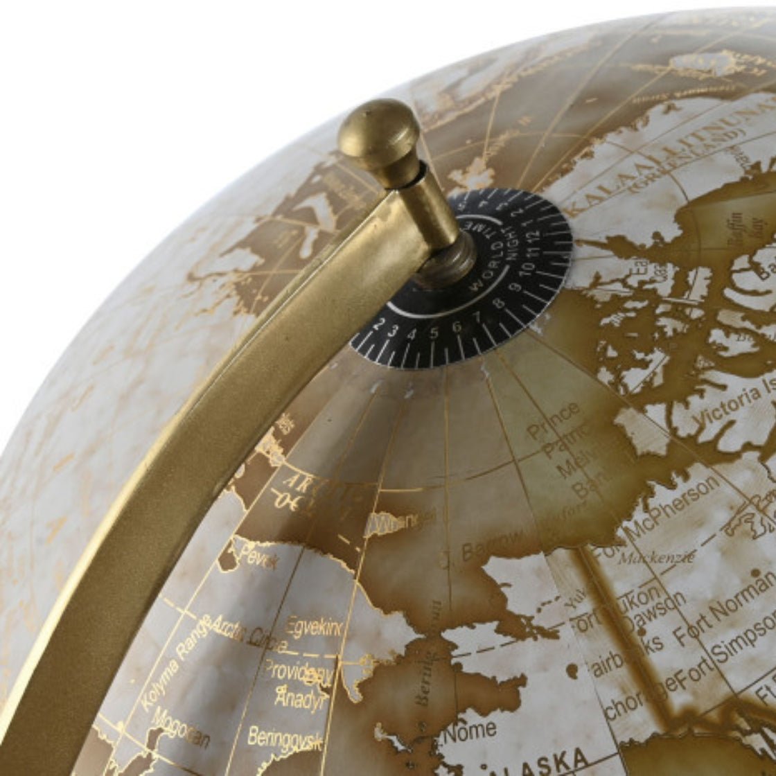 Large Golden Globe on Mango Wooden Base - LUXONAS
