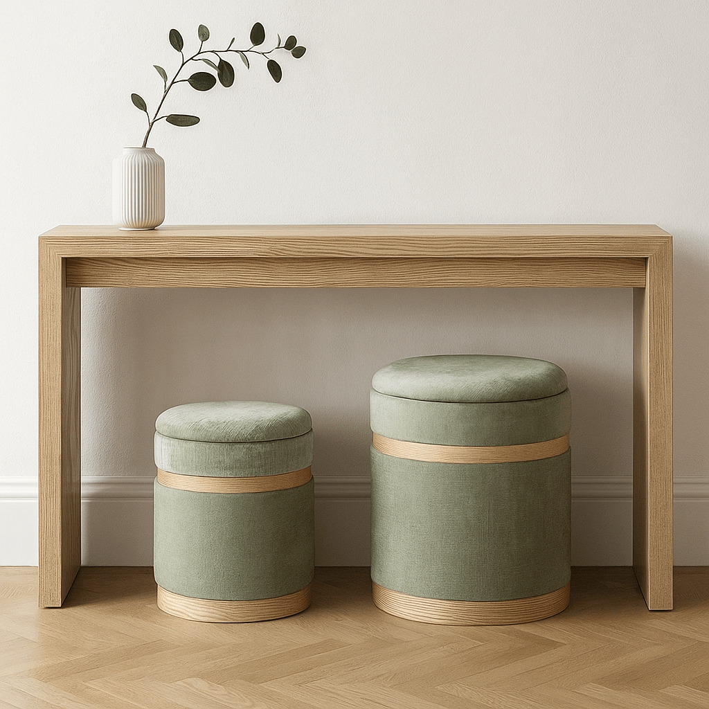 Large Green & Wood Puff - Stylish and Functional Seating Solution - LUXONAS