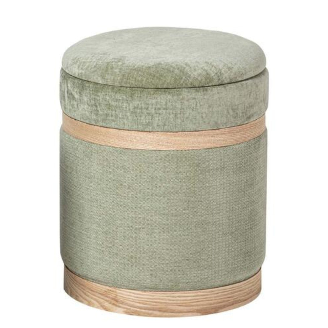 Large Green & Wood Puff - Stylish and Functional Seating Solution