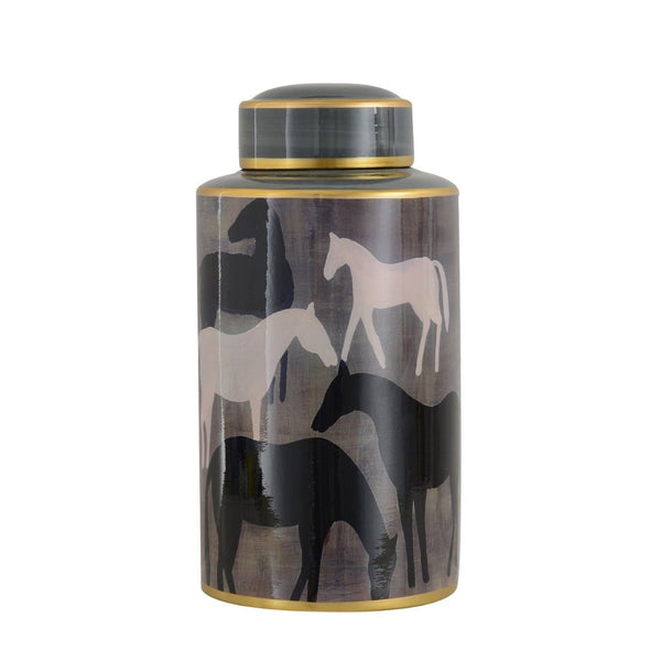 Large Horses Ceramic Jar