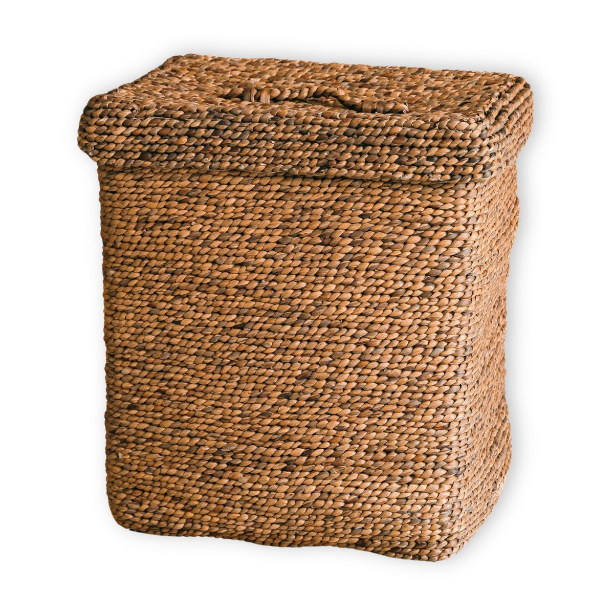 Large Laundry Basket with Lid – Decorative Woven Brown Basket – Rectangular Laundry Hamper – Boho Basket Handmade from Water Hyacinth SEMERU - LUXONAS HOME