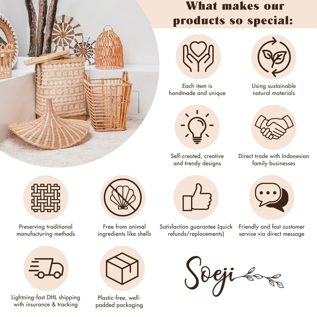 Large Laundry Basket with Lid – Decorative Woven Brown Basket – Rectangular Laundry Hamper – Boho Basket Handmade from Water Hyacinth SEMERU - LUXONAS HOME