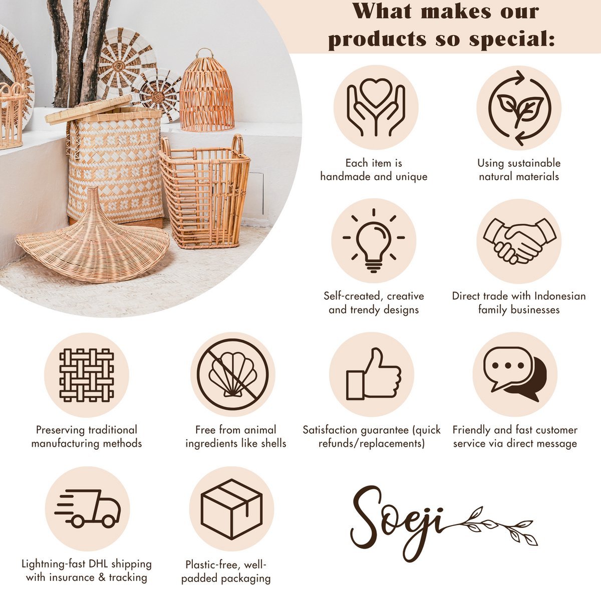 Large Laundry Basket with Lid – Decorative Woven Brown Basket – Rectangular Laundry Hamper – Boho Basket Handmade from Water Hyacinth SEMERU - LUXONAS HOME