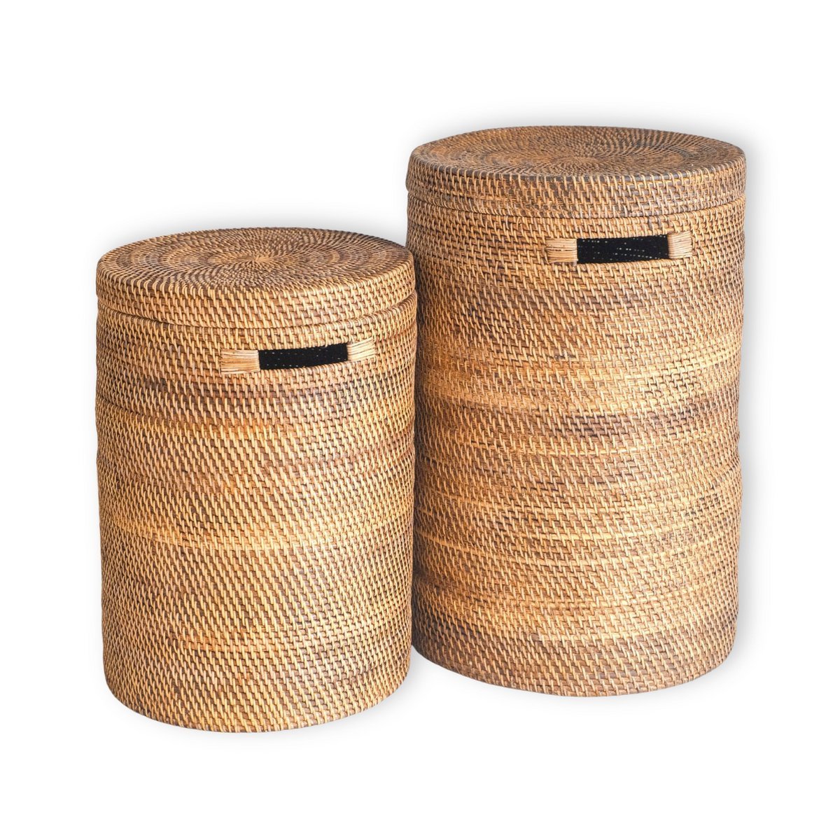 Large Laundry Basket with Lid – Woven Round Basket – Brown Boho Storage Basket – Decorative Rattan Basket (2 sizes Ø 36/40 cm) SARI (brown) - LUXONAS HOME