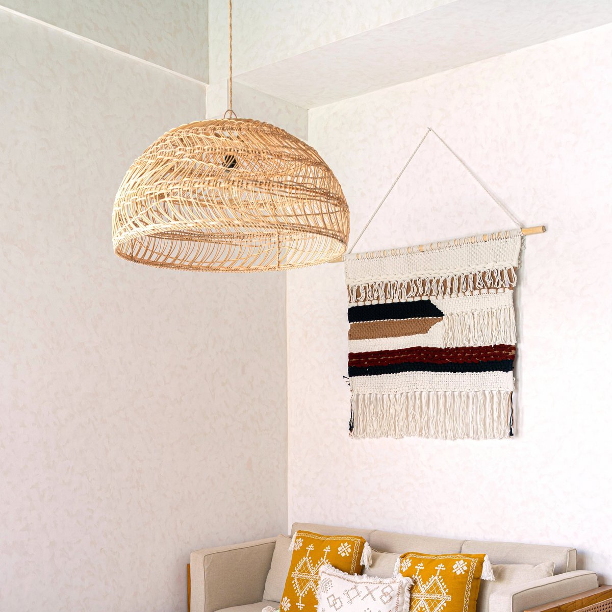 Large Macrame Wall Hanging – Woven Boho Wall Decor – Modern Cotton Wall Hanging Natural Material – Handwoven Wall Decor 120x95 cm UDARA - LUXONAS HOME