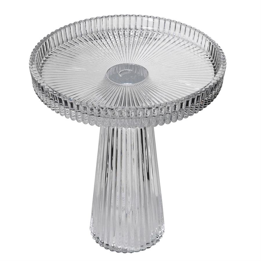 Large Ribbed Glass Cake Stand - LUXONAS