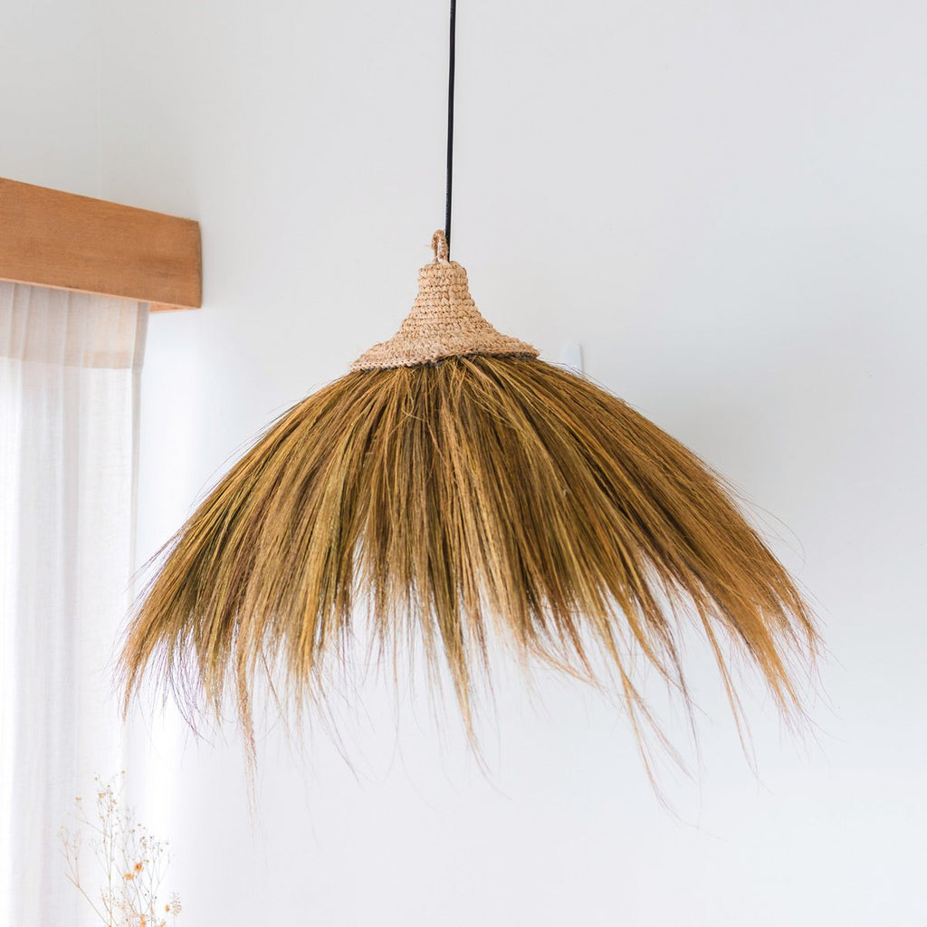 Large Seagrass Lampshade – Natural Pendant Light with Fringes – Boho Pendant Light – Handmade Tropical Hanging Lamp MAWANA (Ø 53 cm) - LUXONAS HOME