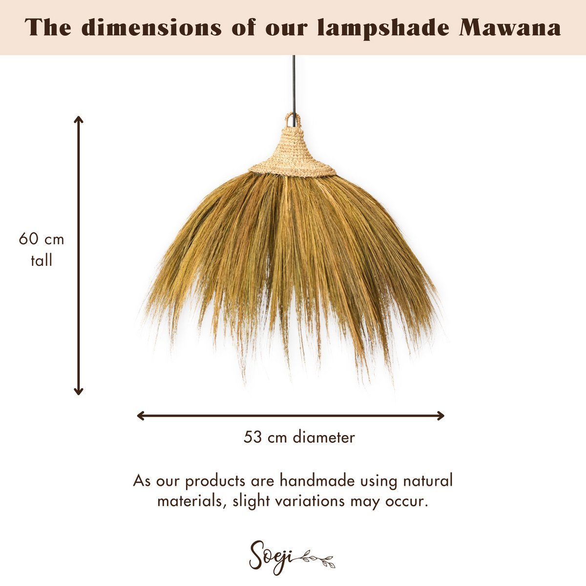 Large Seagrass Lampshade – Natural Pendant Light with Fringes – Boho Pendant Light – Handmade Tropical Hanging Lamp MAWANA (Ø 53 cm) - LUXONAS HOME