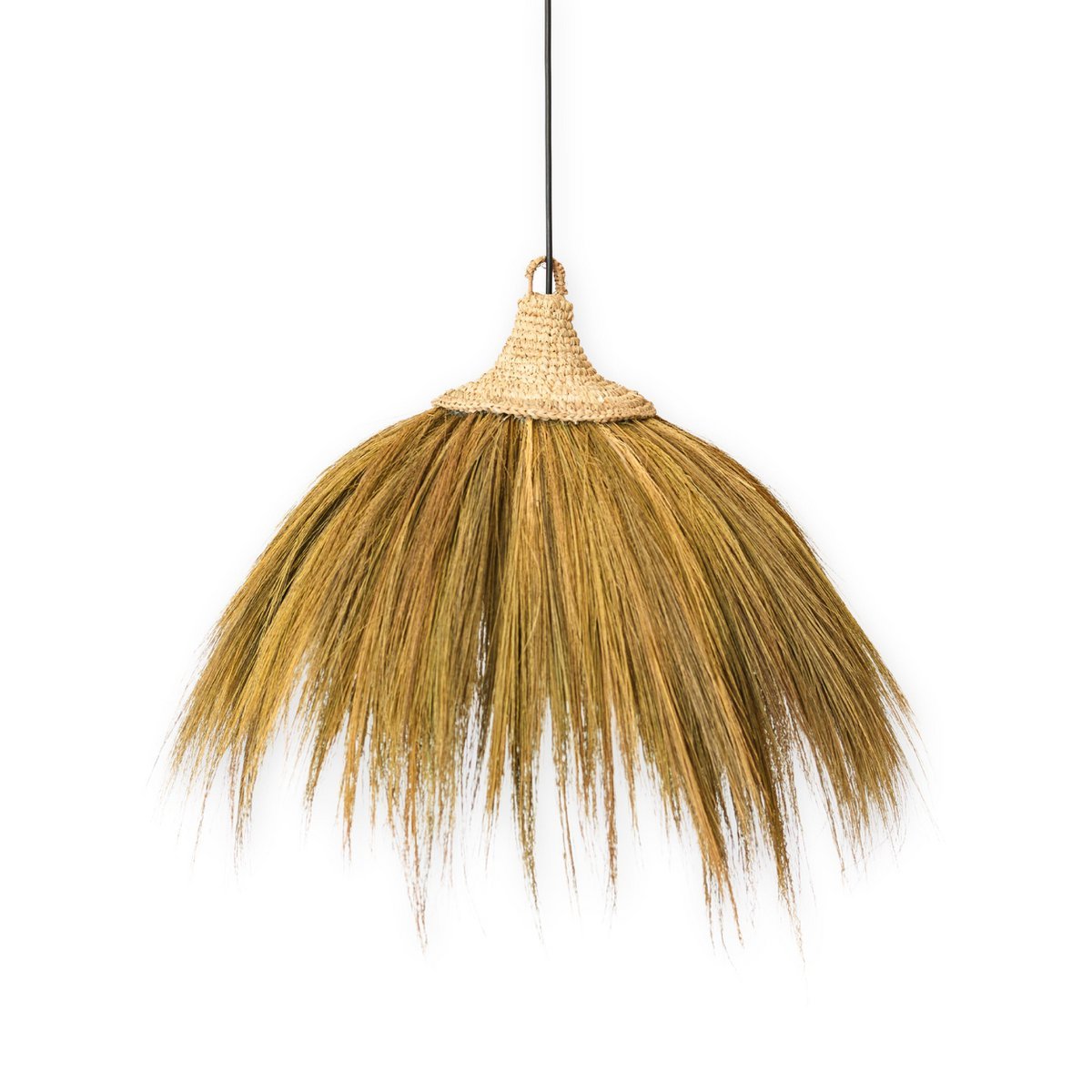 Large Seagrass Lampshade – Natural Pendant Light with Fringes – Boho Pendant Light – Handmade Tropical Hanging Lamp MAWANA (Ø 53 cm) - LUXONAS HOME