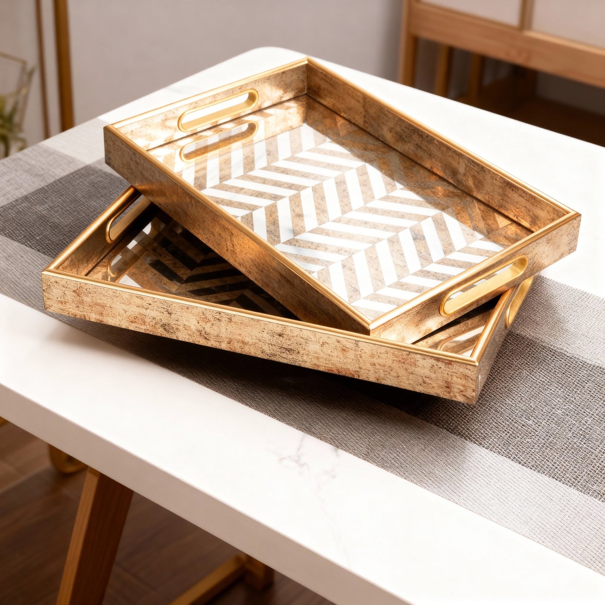 Large Stripped Mirror Tray for Elegant Decor - LUXONAS