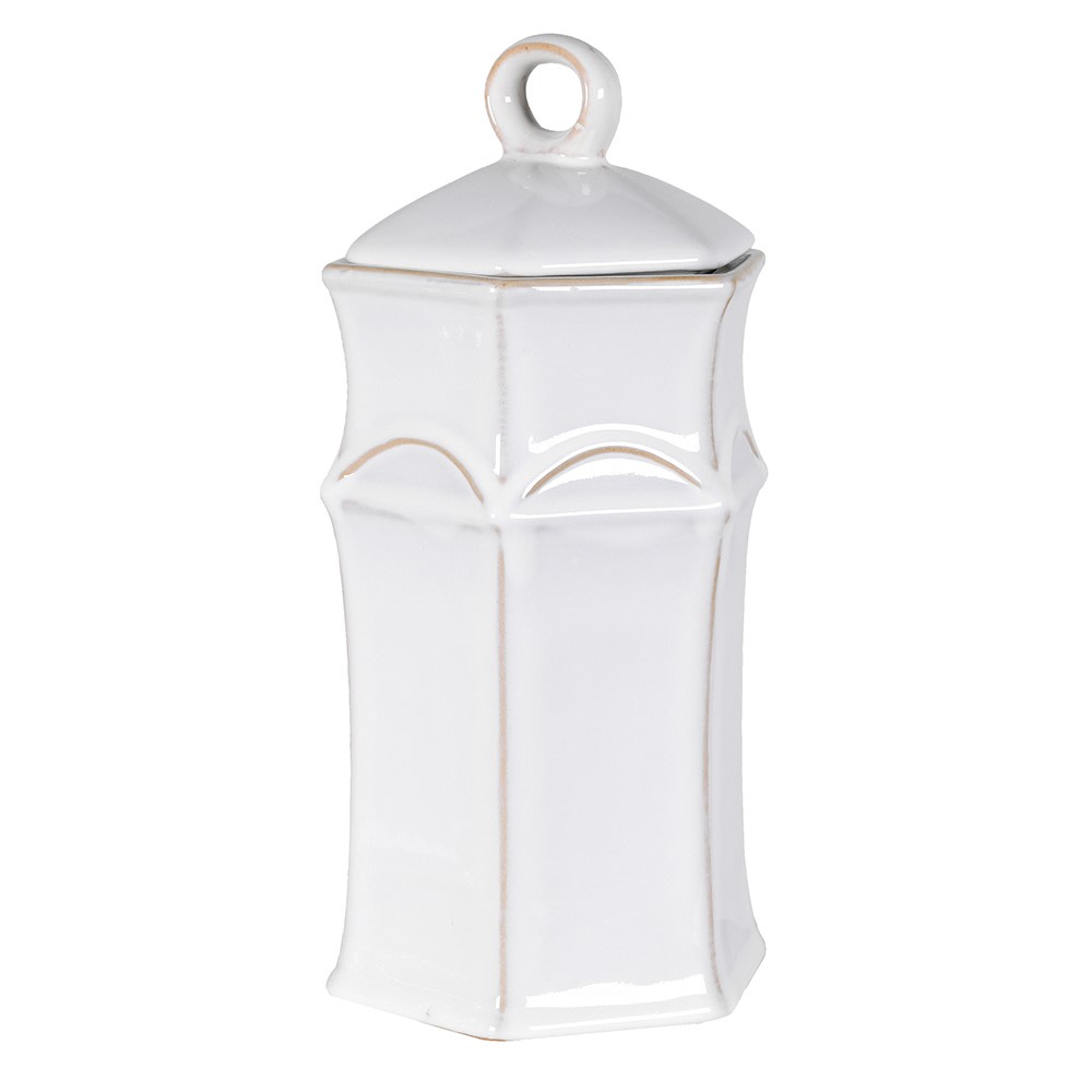 Large White Hexagonal Ceramic Storage Jar