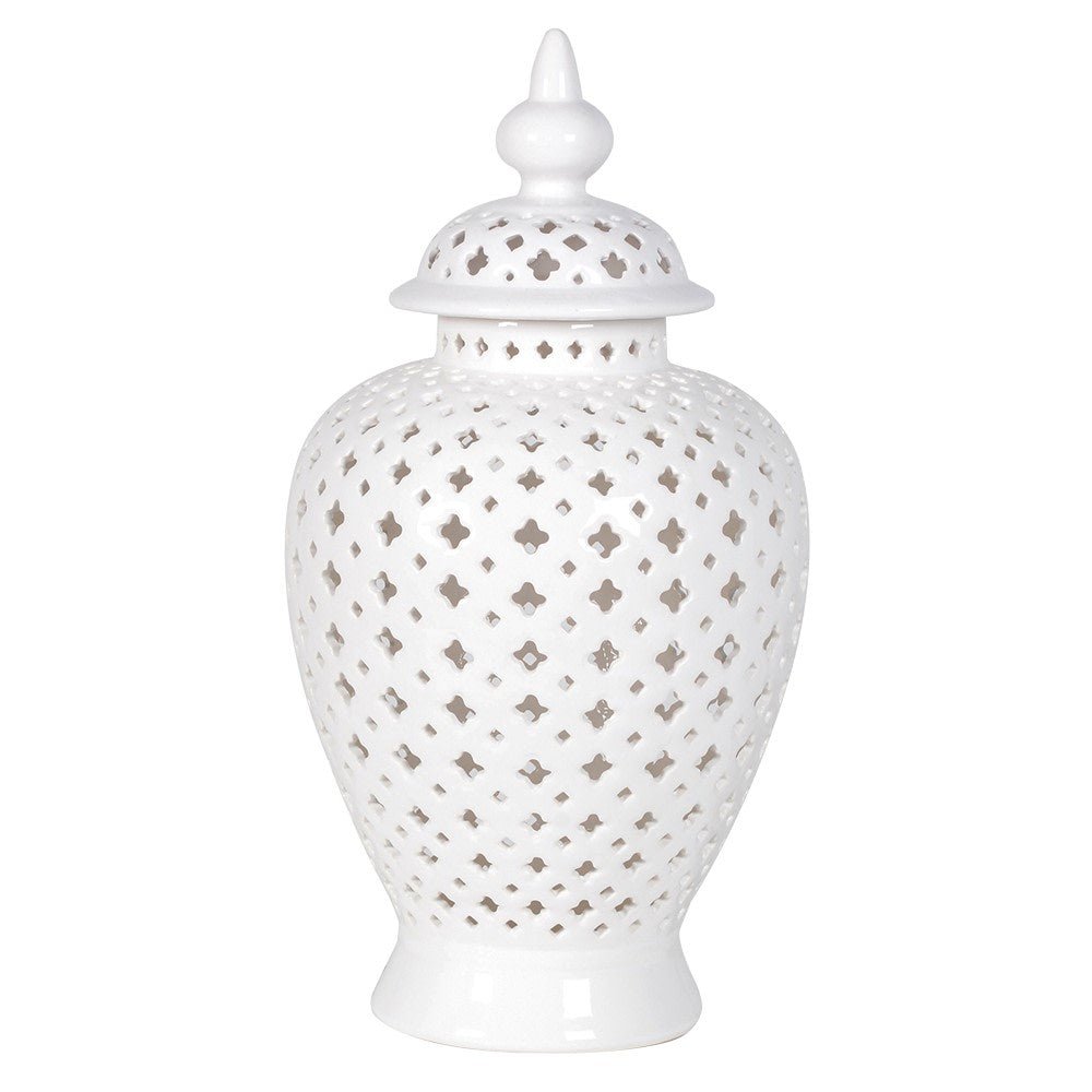 Large White Pierced Ceramic Jar