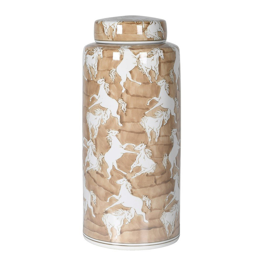 Large Wild Horse Lidded Jar - Elegant Porcelain Decor