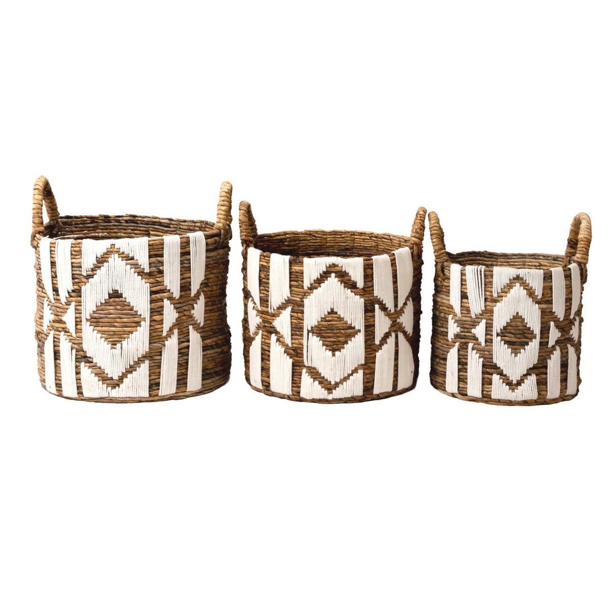 Laundry Basket Plant Basket Large Round NASARI Made of Banana Fibre with Cotton Macrame Pattern - LUXONAS HOME