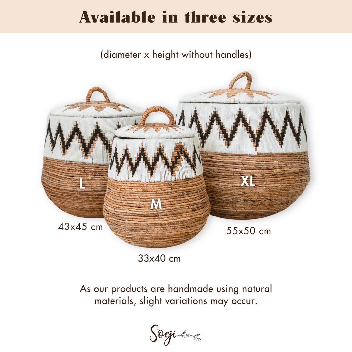 Laundry Basket with Lid – Boho Laundry Hamper Round – Large Boho Basket – Woven Basket with Cotton Pattern PALEM (3 sizes Ø33/43/55cm) - LUXONAS HOME