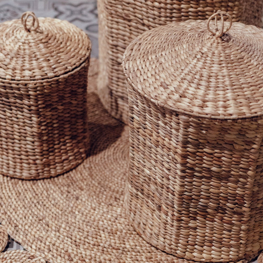 Laundry Basket with Lid GARUT made from Water Hyacinth (3 sizes) - LUXONAS HOME