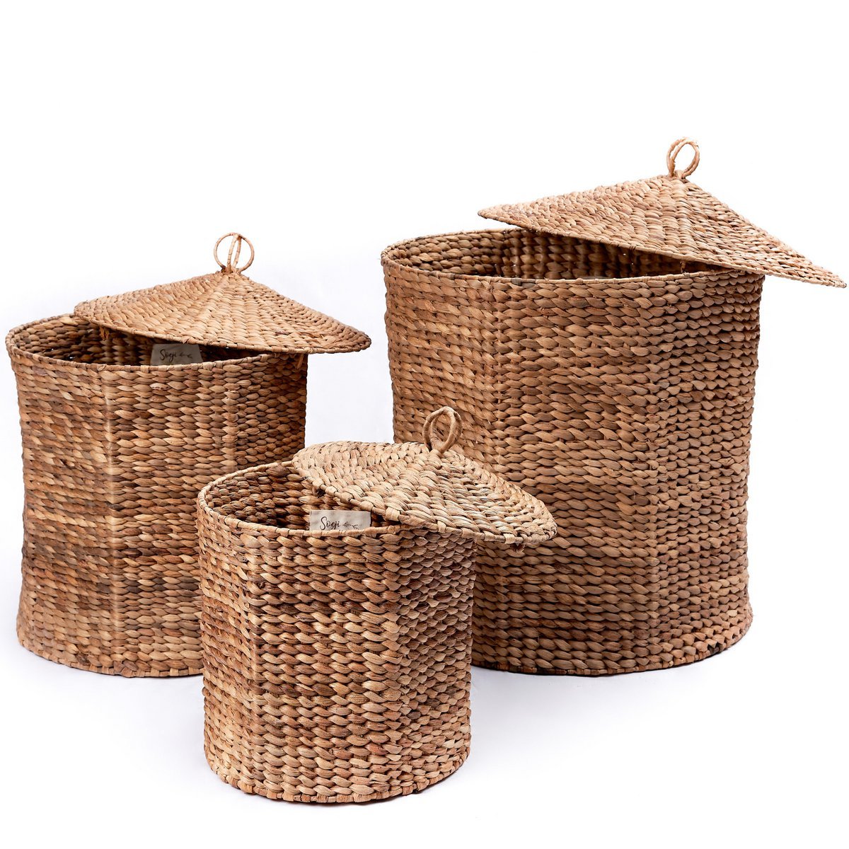 Laundry Basket with Lid GARUT made from Water Hyacinth (3 sizes) - LUXONAS HOME