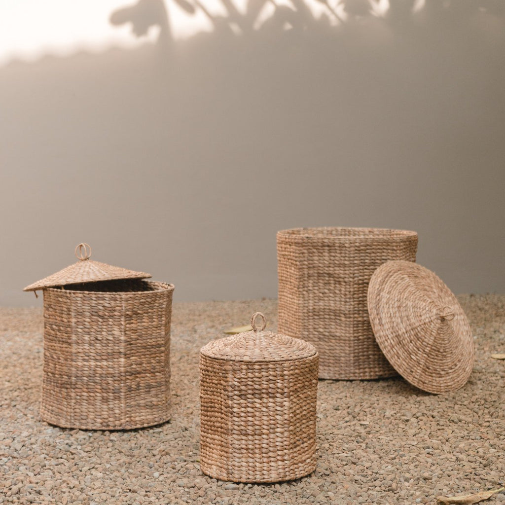 Laundry Basket with Lid GARUT made from Water Hyacinth (3 sizes) - LUXONAS HOME