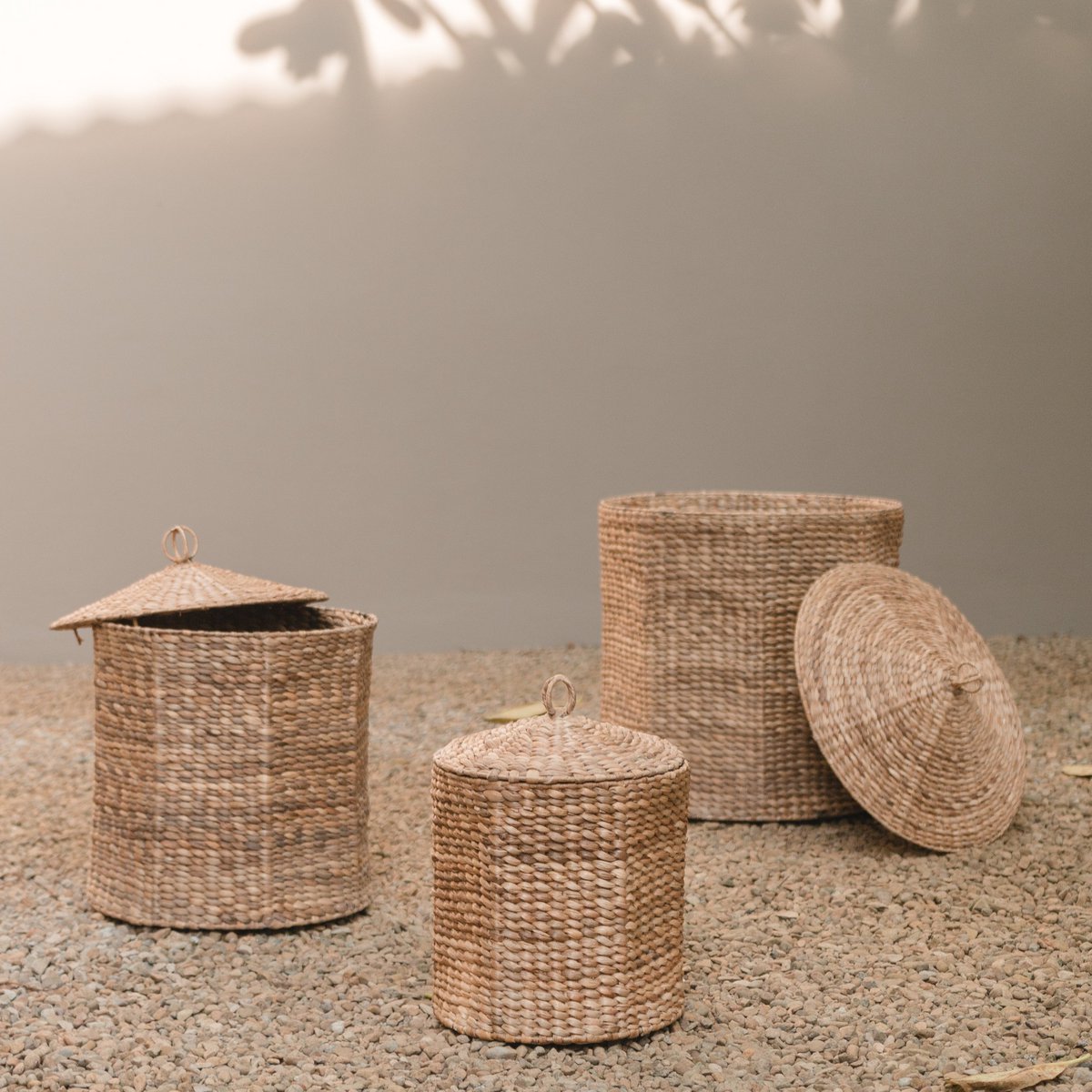 Laundry Basket with Lid GARUT made from Water Hyacinth (3 sizes) - LUXONAS HOME