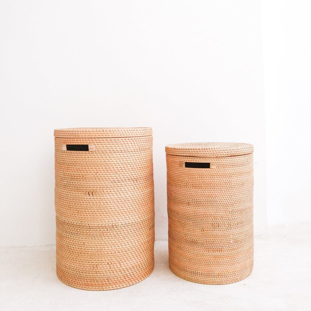 Laundry Basket with Lid Storage Basket made from Rattan SARI (2 sizes) - LUXONAS HOME