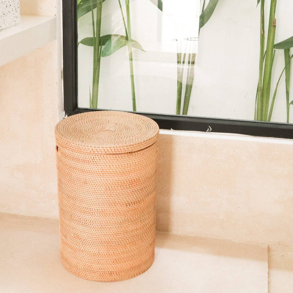 Laundry Basket with Lid Storage Basket made from Rattan SARI (2 sizes) - LUXONAS HOME