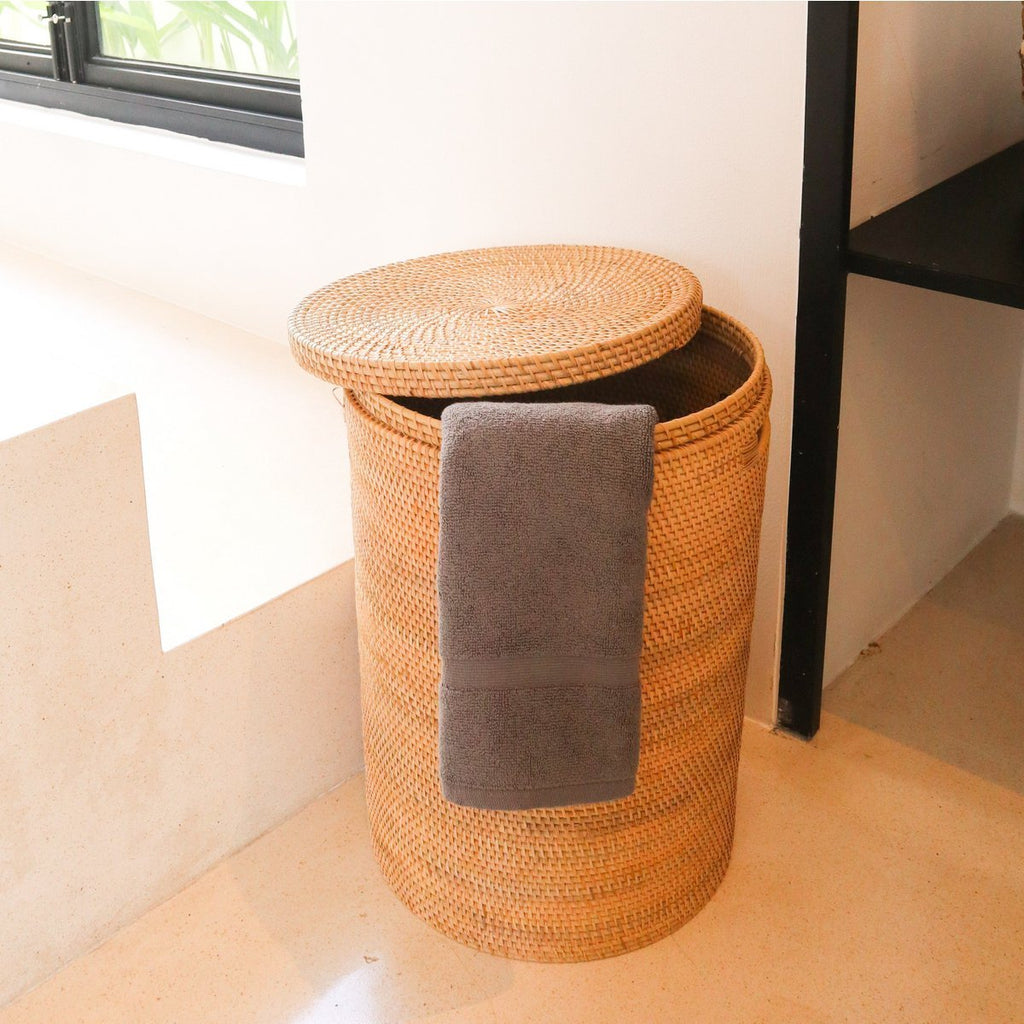 Laundry Basket with Lid Storage Basket made from Rattan SARI (2 sizes) - LUXONAS HOME
