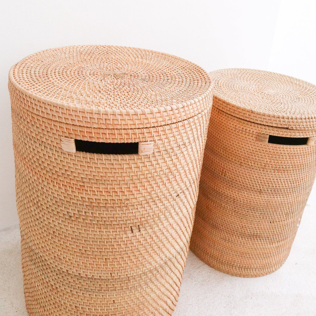 Laundry Basket with Lid Storage Basket made from Rattan SARI (2 sizes) - LUXONAS HOME