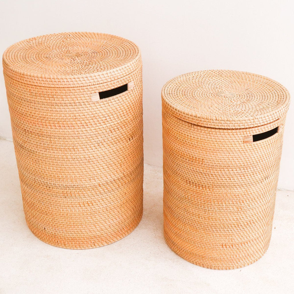Laundry Basket with Lid Storage Basket made from Rattan SARI (2 sizes) - LUXONAS HOME