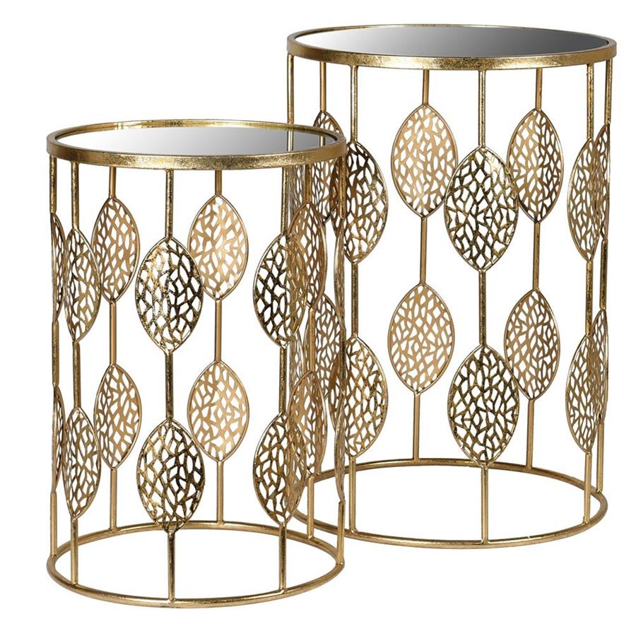 Leaf Detail Small Mirror Top Side Table