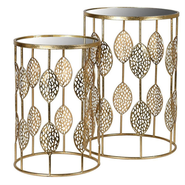 Leaf Detail Small Mirror Top Side Table