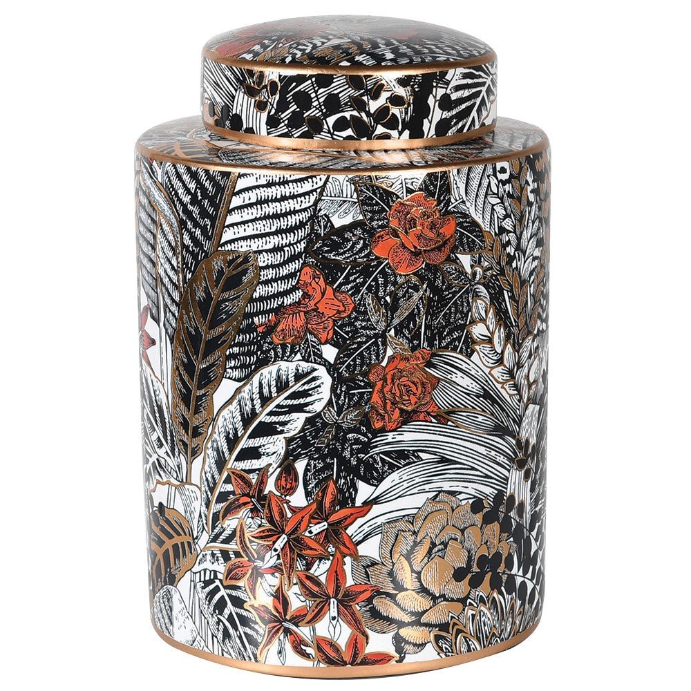 Leaf Print Lidded Ceramic Jar